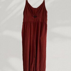 Brick Red Jumpsuit | Sleeveless with Cutout and Pockets | Wide Leg